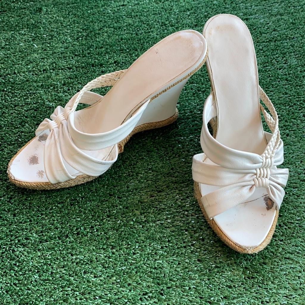While Leather Sandals